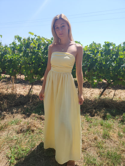 Robe longue dos nu lacets- jaune pastel
