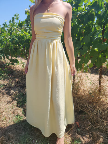 Robe longue dos nu lacets- jaune pastel
