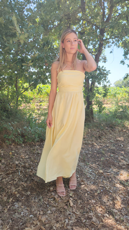 Robe longue dos nu lacets- jaune pastel