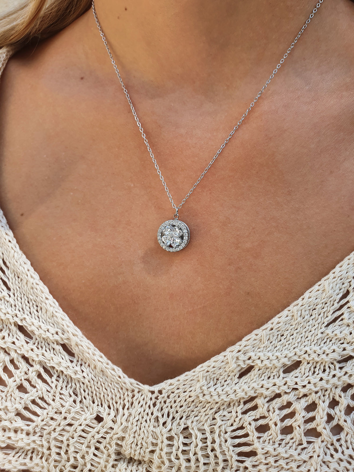 Collier rotatif anti-stress fleur argenté