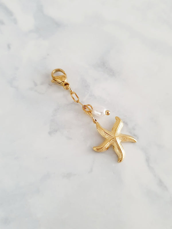 Charm chaînette étoile de mer & perle - doré