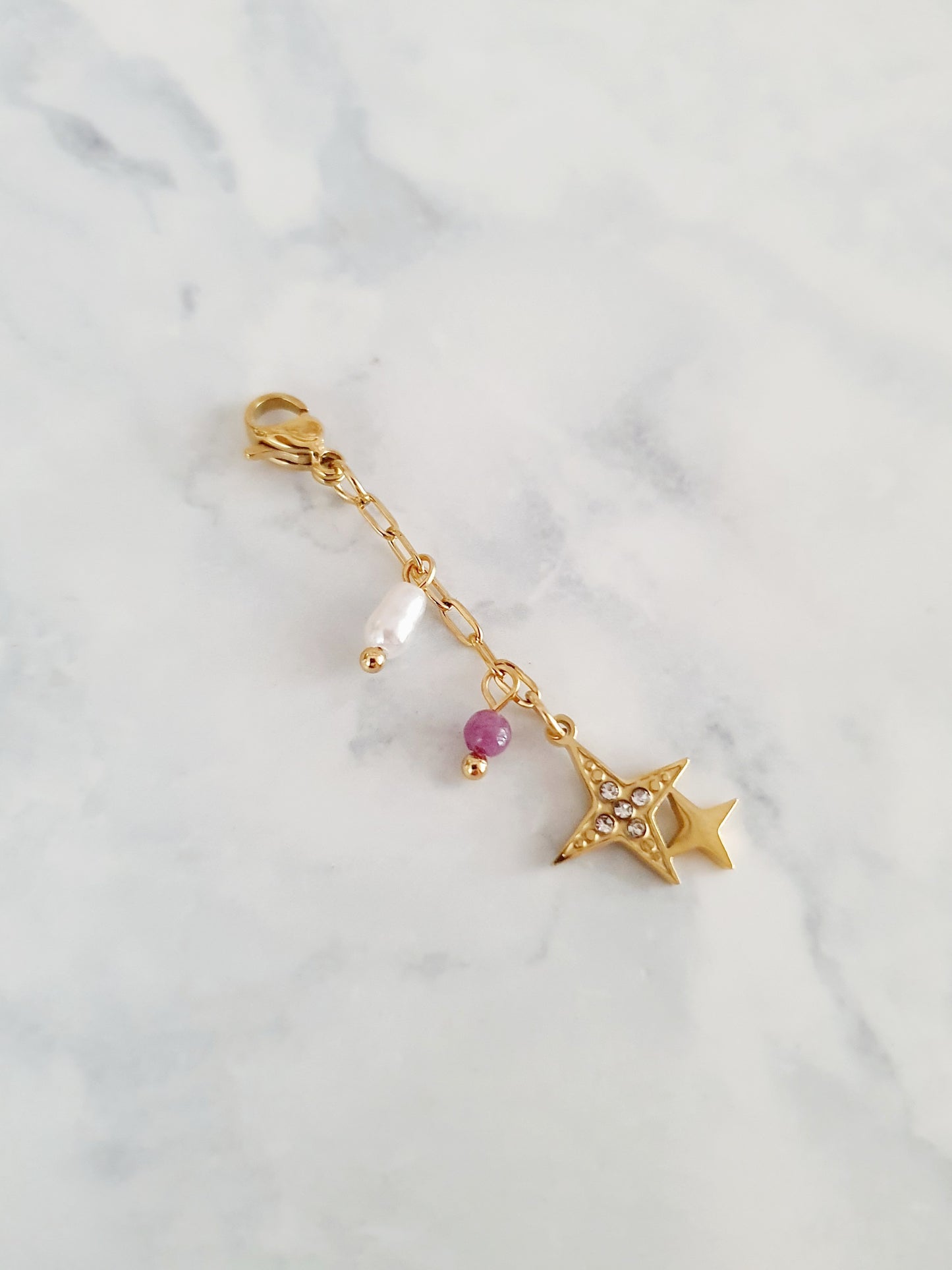 Charm chaînette étoiles & perles - doré