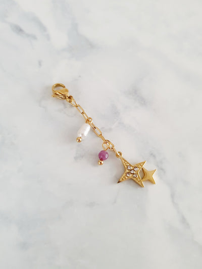 Charm chaînette étoiles & perles - doré