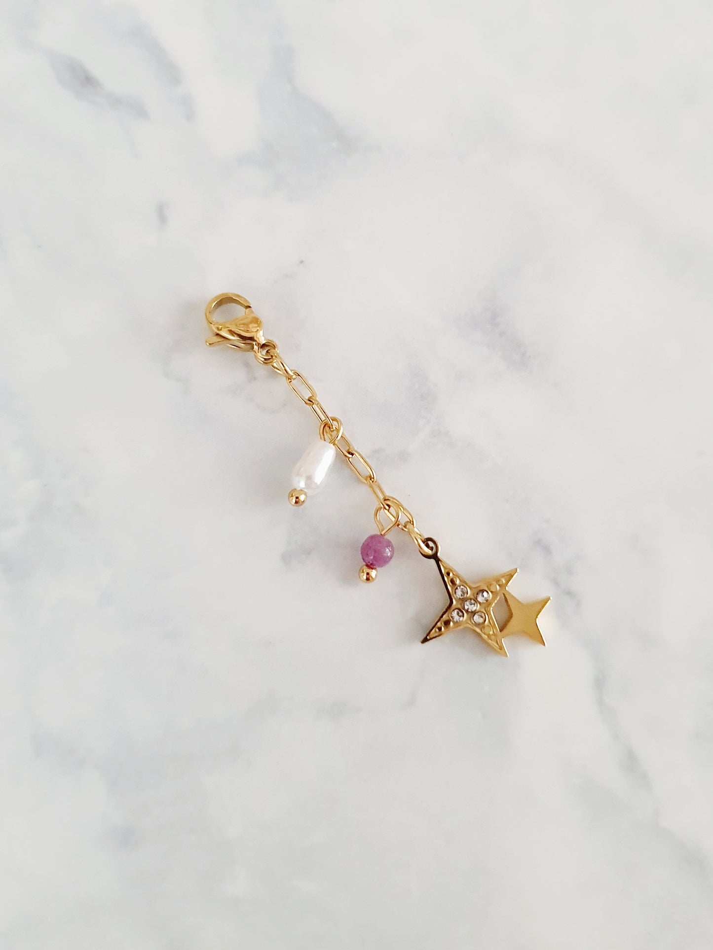 Charm chaînette étoiles & perles - doré