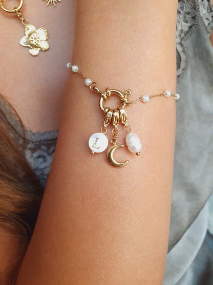 Bracelet petites perles fantaisie nacrées (personnalisable) - doré