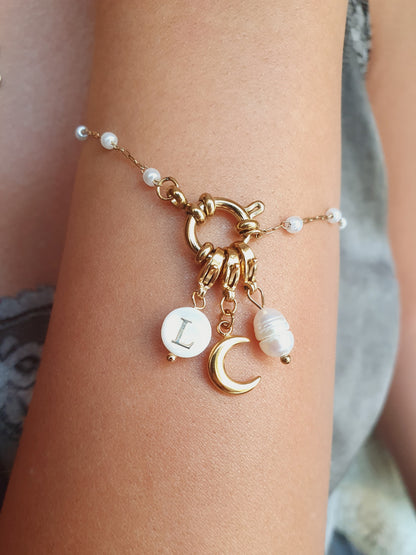 Bracelet petites perles fantaisie nacrées (personnalisable) - doré