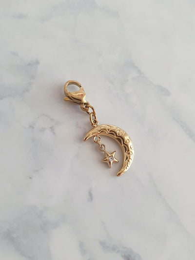 Charm croissant de lune & étoile strass - doré