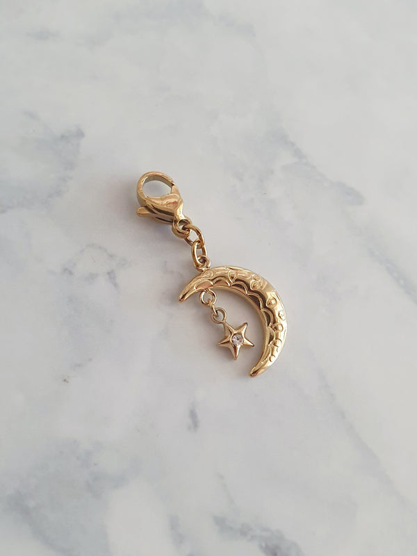 Charm croissant de lune & étoile strass - doré