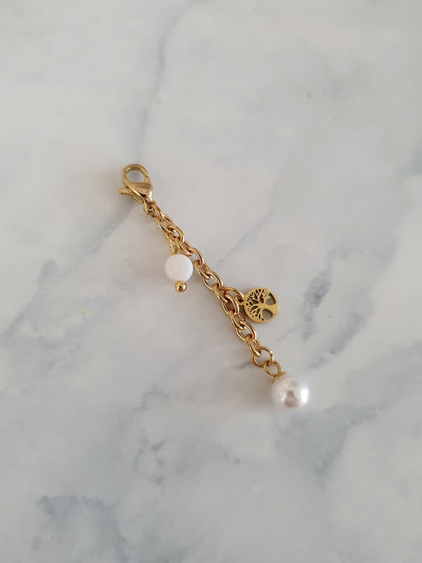 Charm chaînette arbre de vie & perles - doré