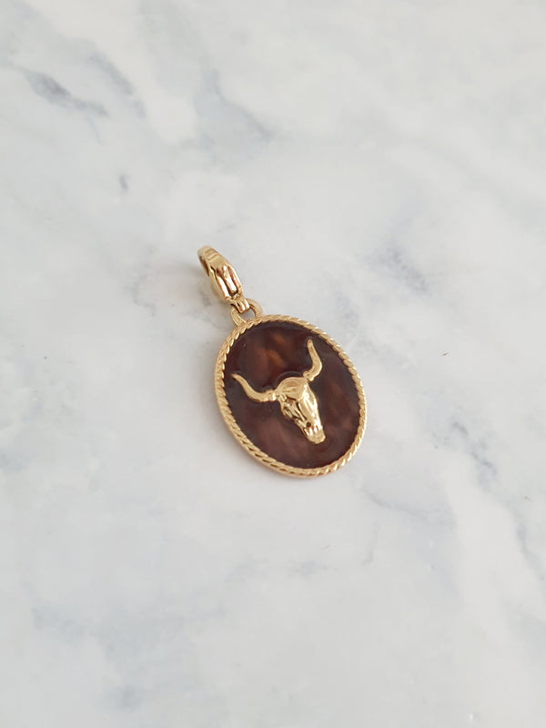 Charm médaillon Buffalo PREMIUM - doré/brun