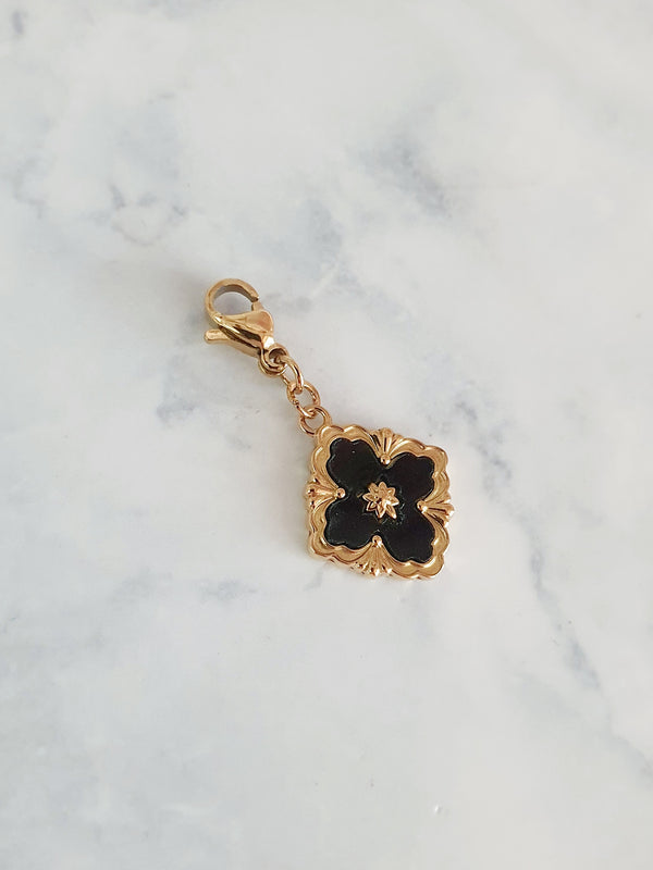 Charm fleur noire - doré