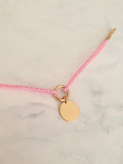 Bracelet cordon pailleté pampille à graver - doré