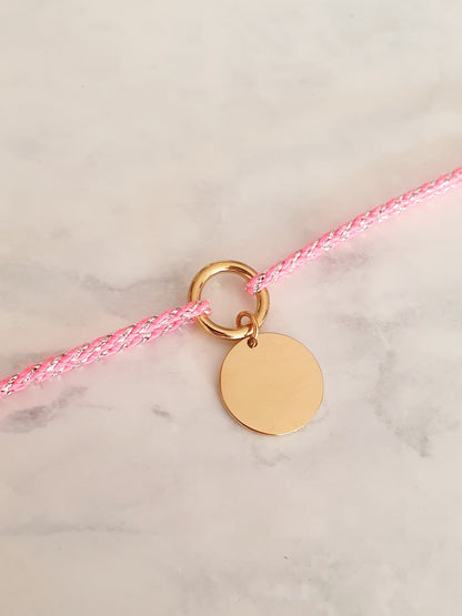 Bracelet cordon pailleté pampille à graver - doré