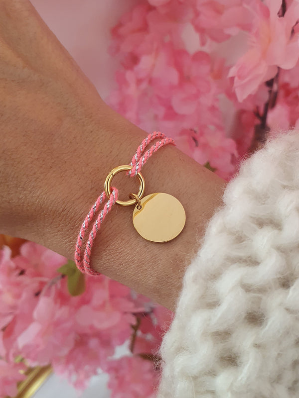 Bracelet cordon pailleté pampille à graver - doré