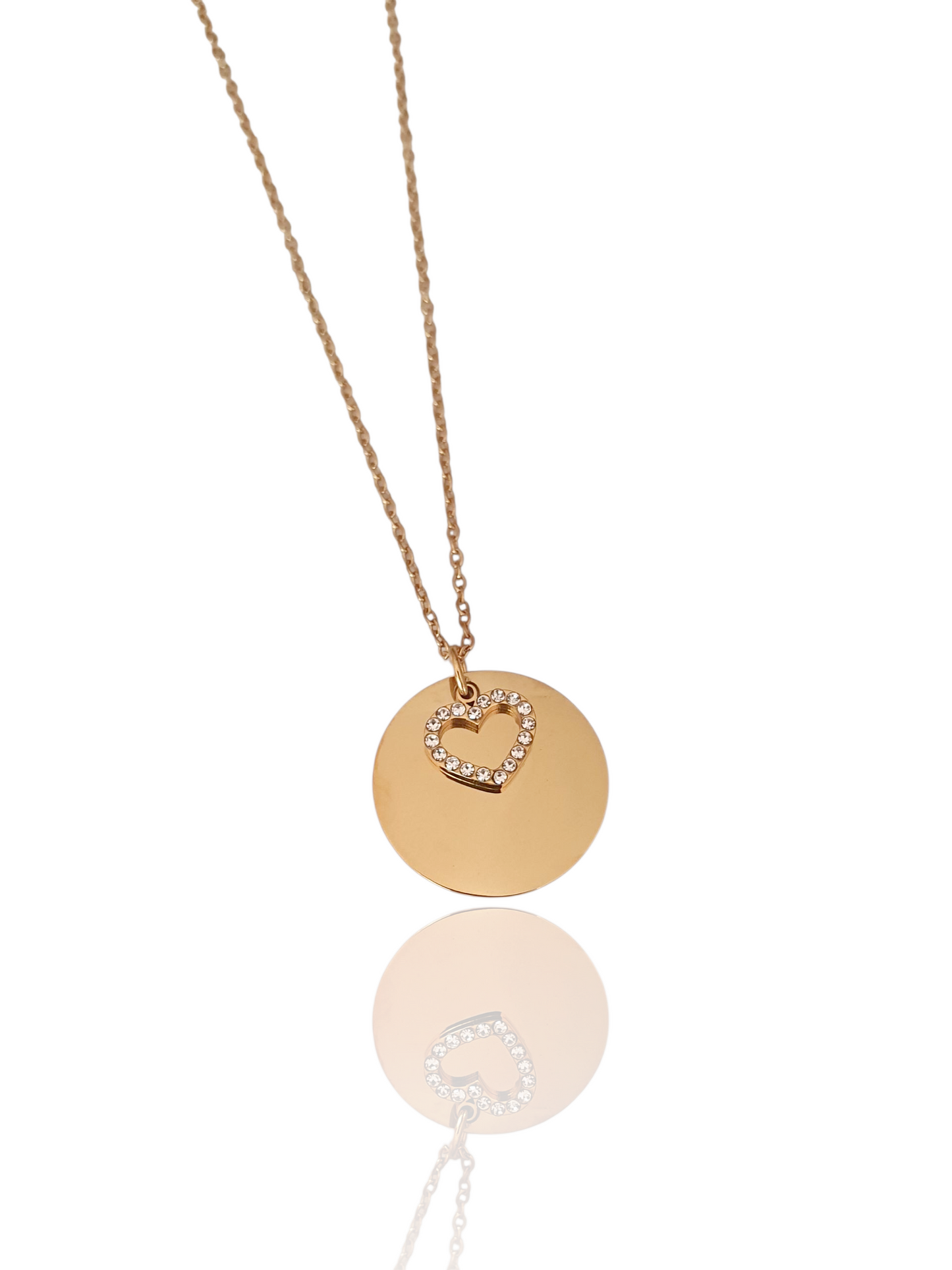 Collier médaille & coeur zircons à graver | Doré