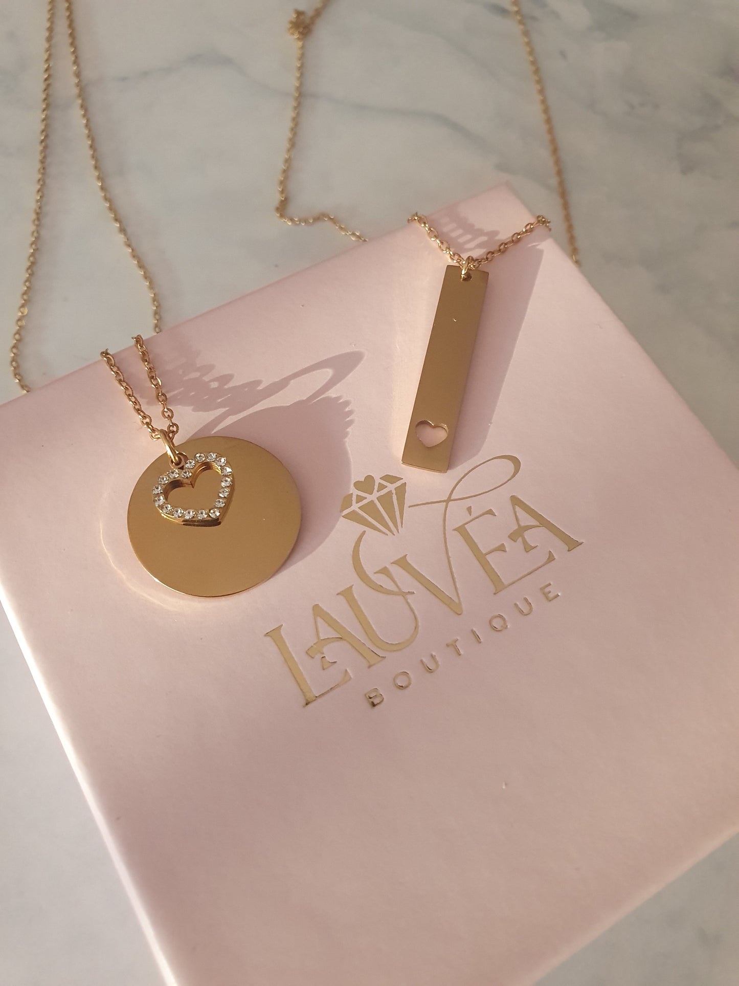 Collier médaille & coeur zircons à graver | Doré
