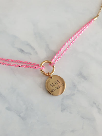 Bracelet cordon pailleté pampille à graver - doré