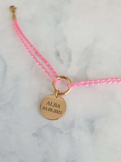 Bracelet cordon pailleté pampille à graver - doré