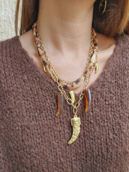 Collier triple rangs & cornes - doré