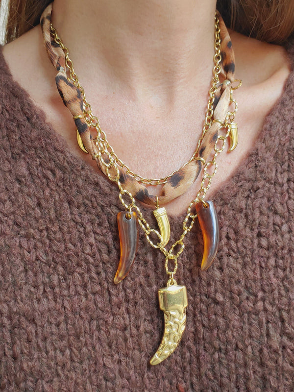Collier triple rangs & cornes - doré