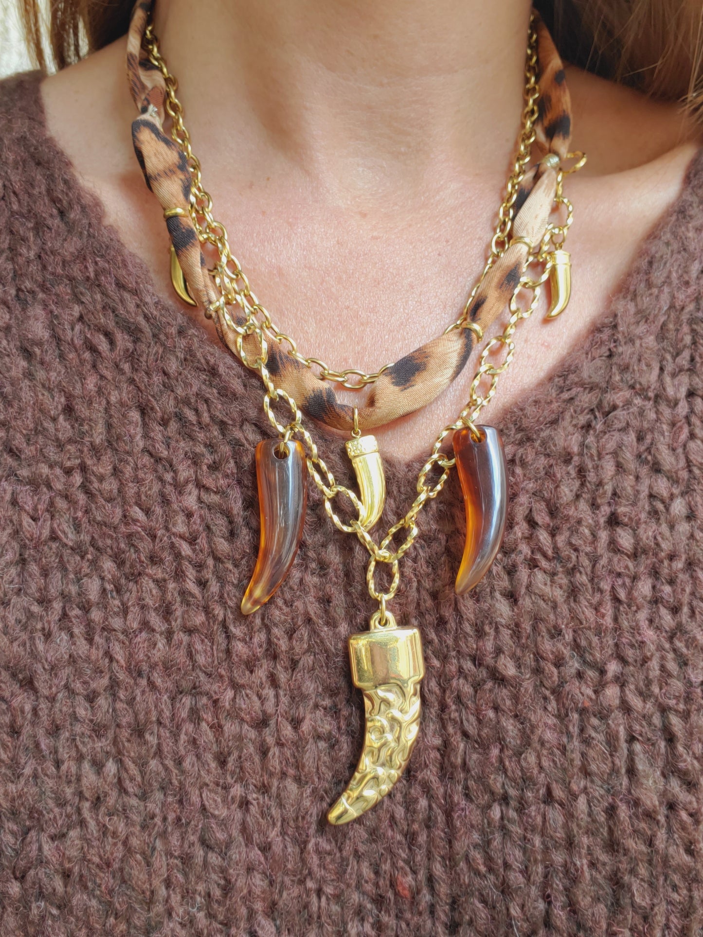 Collier triple rangs & cornes - doré