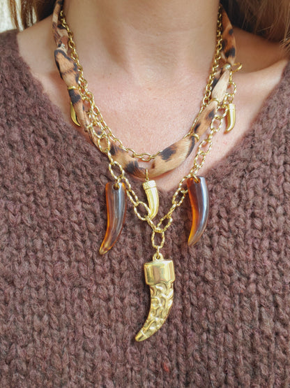 Collier triple rangs & cornes - doré