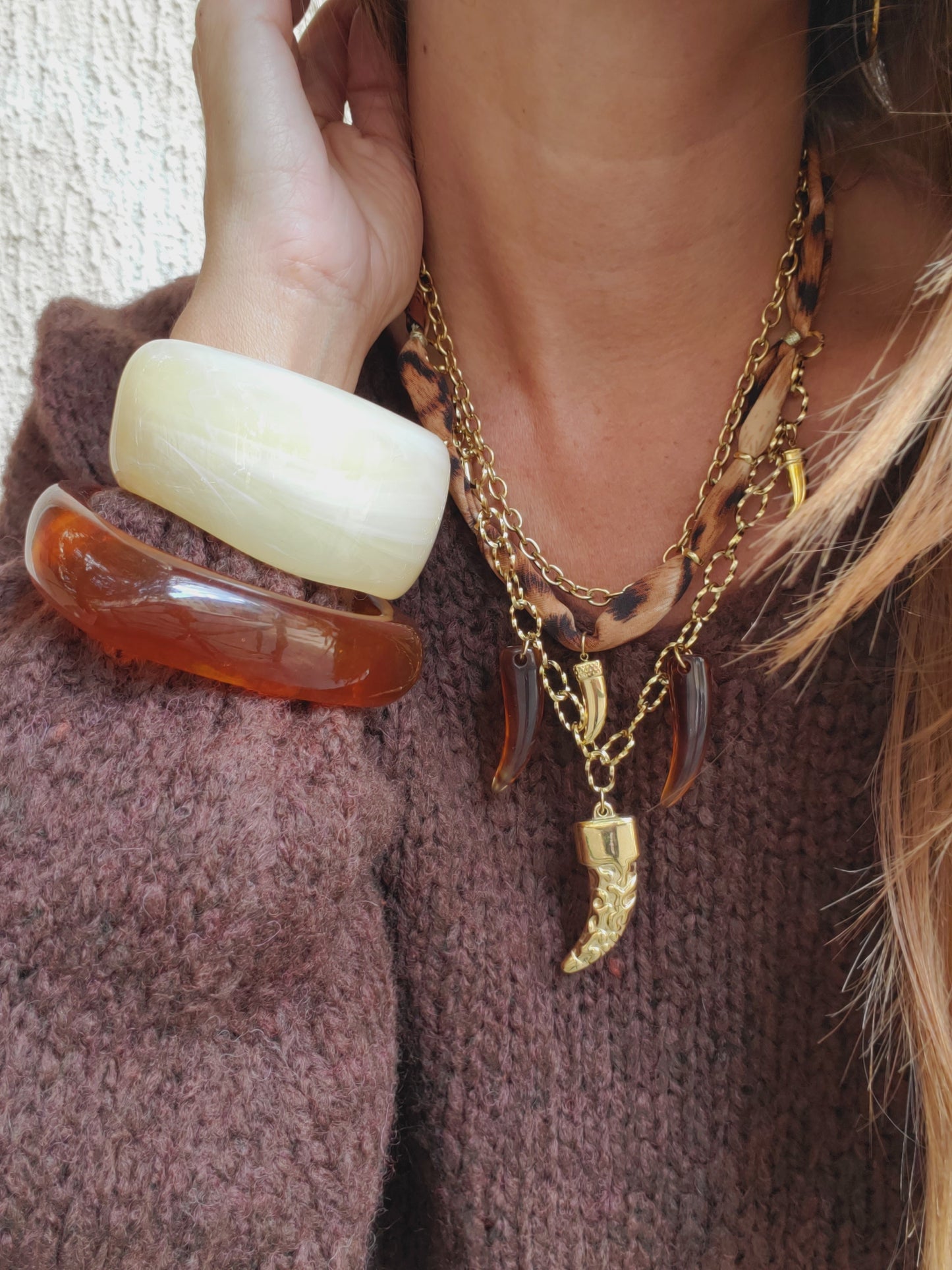 Collier triple rangs & cornes - doré