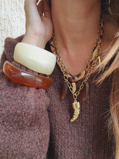 Collier triple rangs & cornes - doré