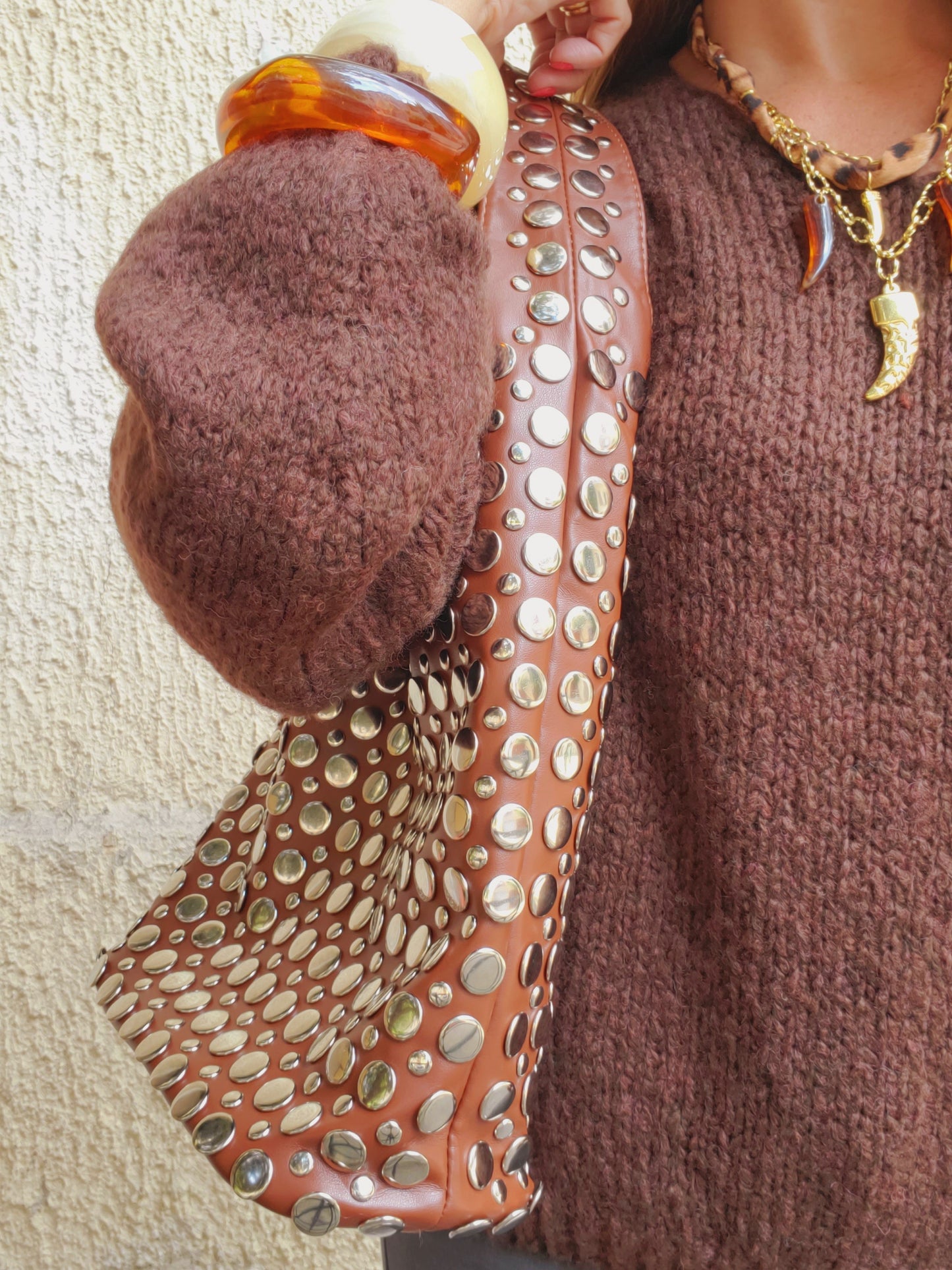 Sac clouté argenté - chocolat