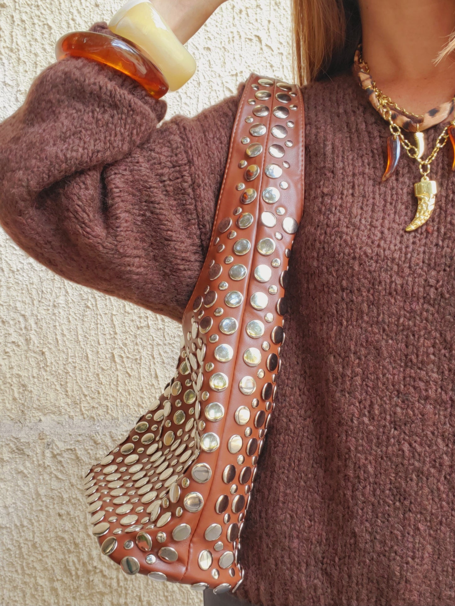 Sac clouté argenté - chocolat