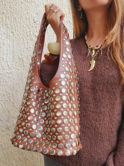 Sac clouté argenté - chocolat