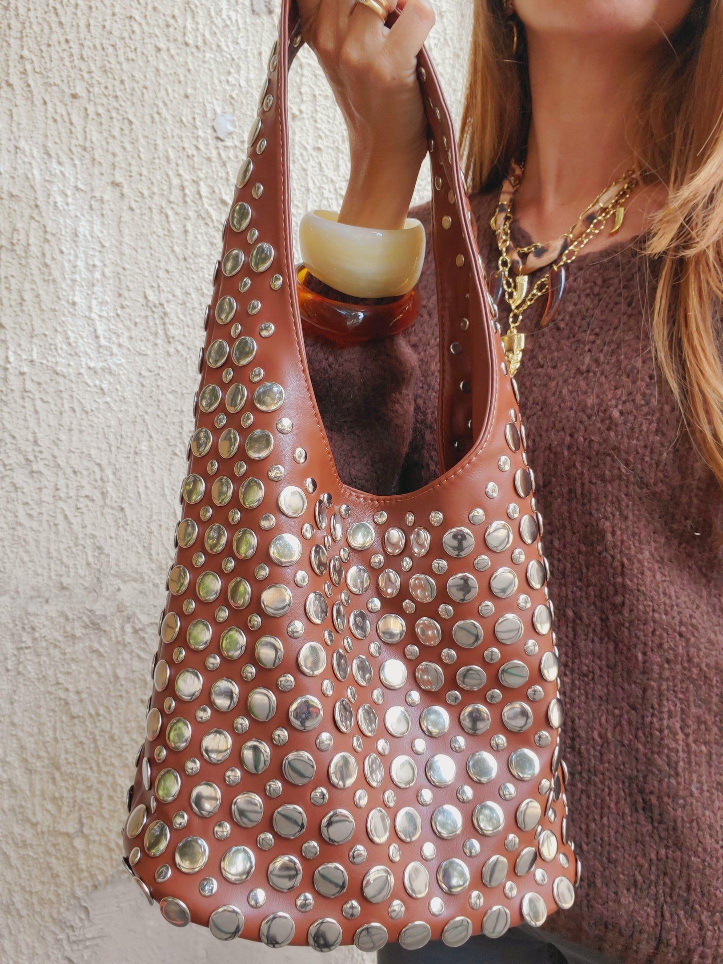 Sac clouté argenté - chocolat