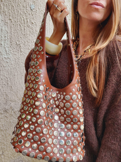 Sac clouté argenté - chocolat