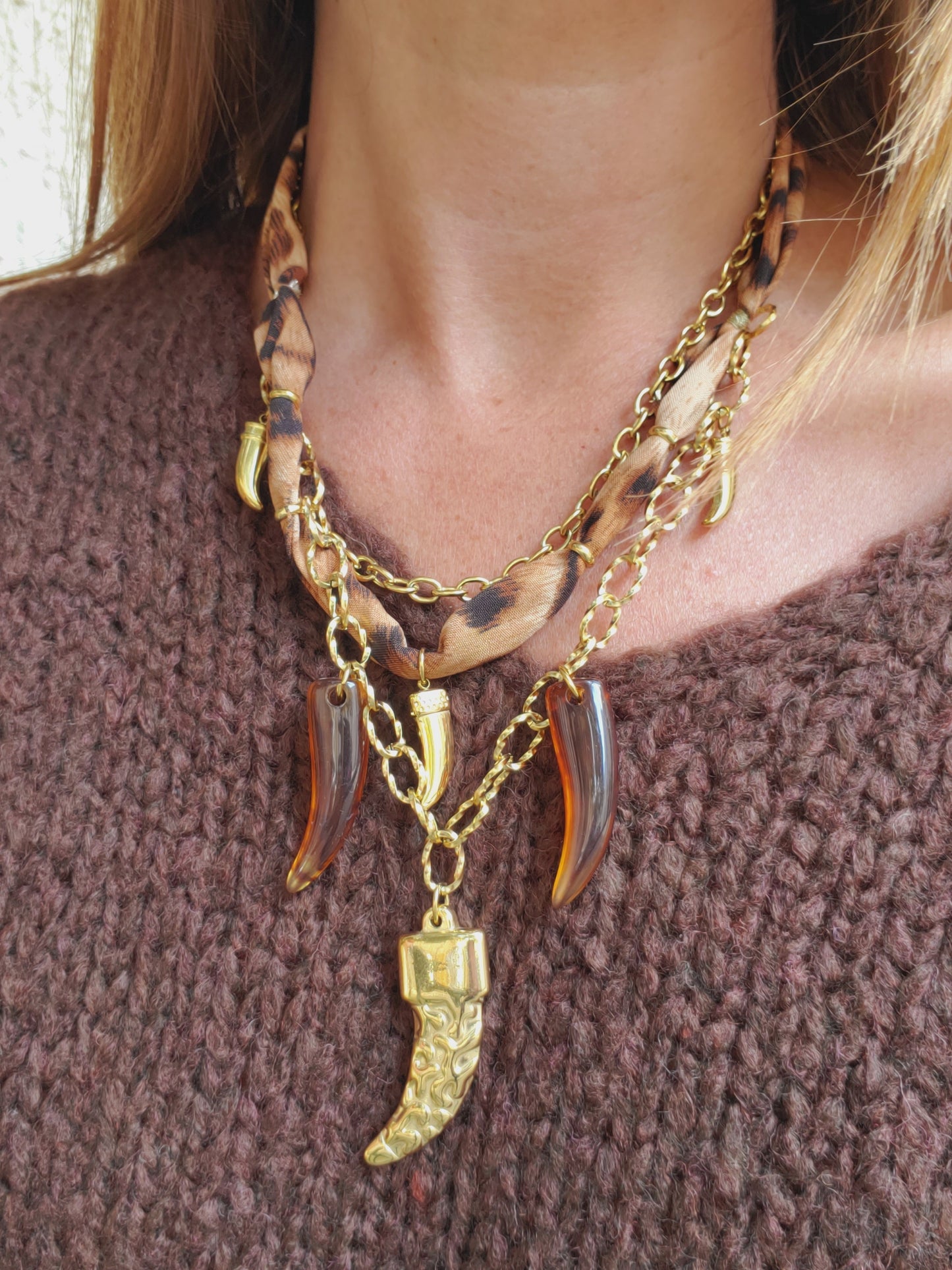 Collier triple rangs & cornes - doré