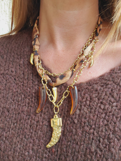 Collier triple rangs & cornes - doré