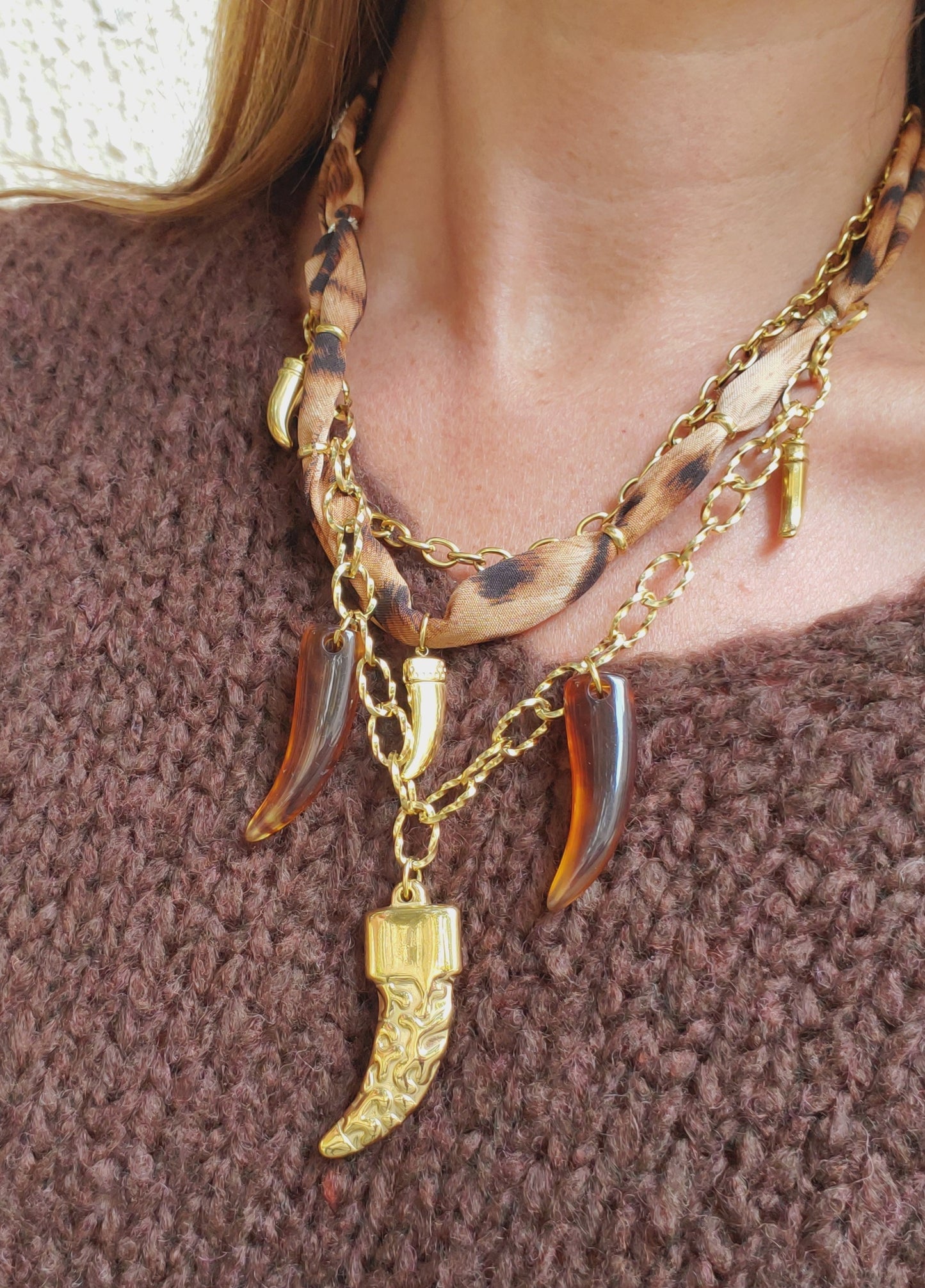 Collier triple rangs & cornes - doré