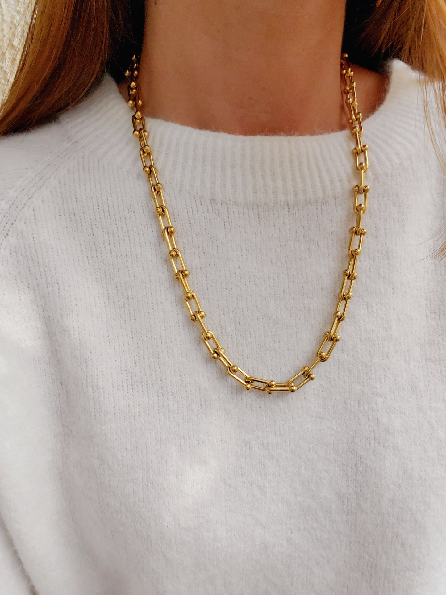 Collier maillons Paperclip perlés - doré
