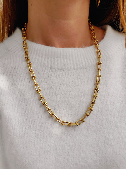 Collier maillons Paperclip perlés - doré