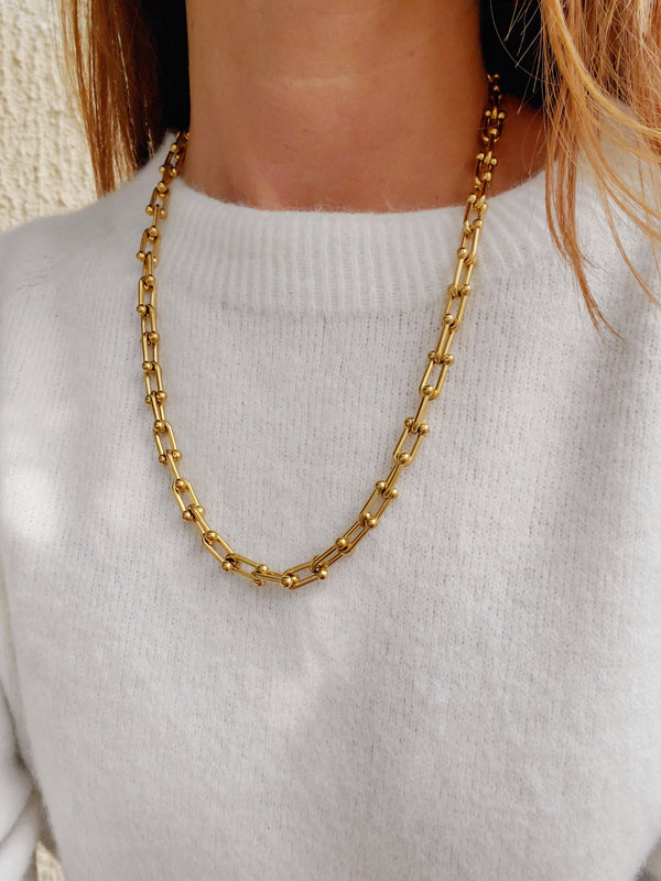 Collier maillons Paperclip perlés - doré