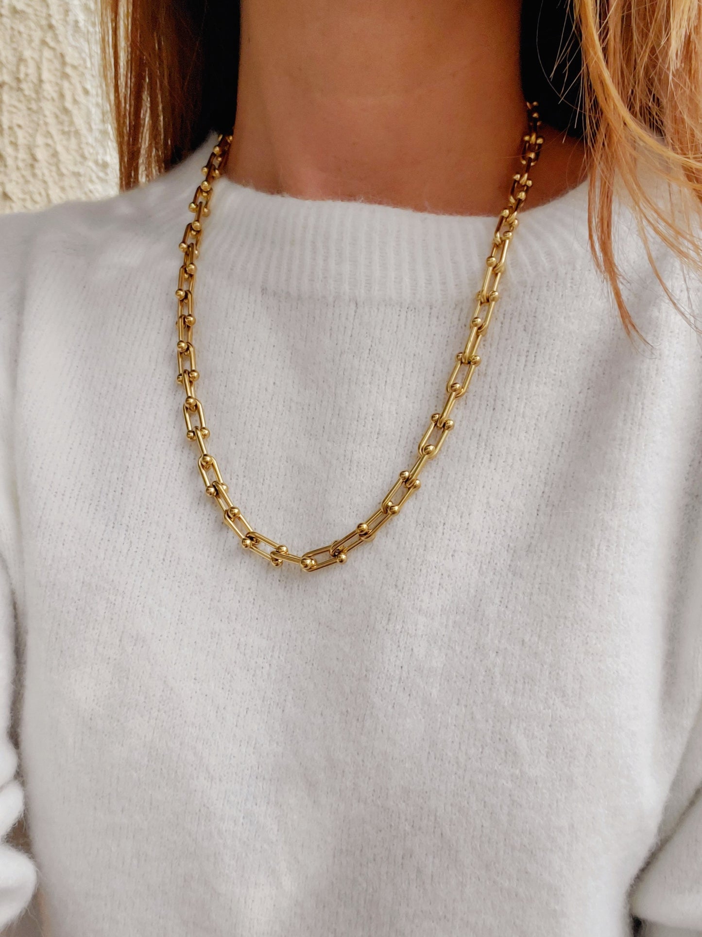 Collier maillons Paperclip perlés - doré