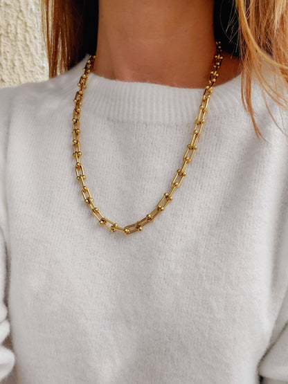 Collier maillons Paperclip perlés - doré