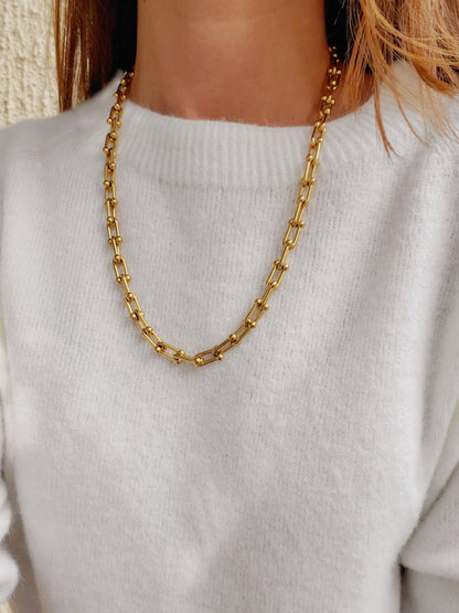 Collier maillons Paperclip perlés - doré