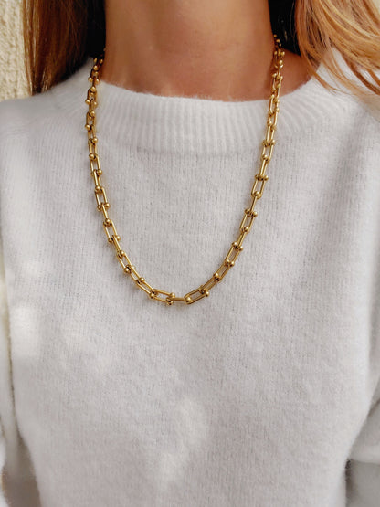 Collier maillons Paperclip perlés - doré