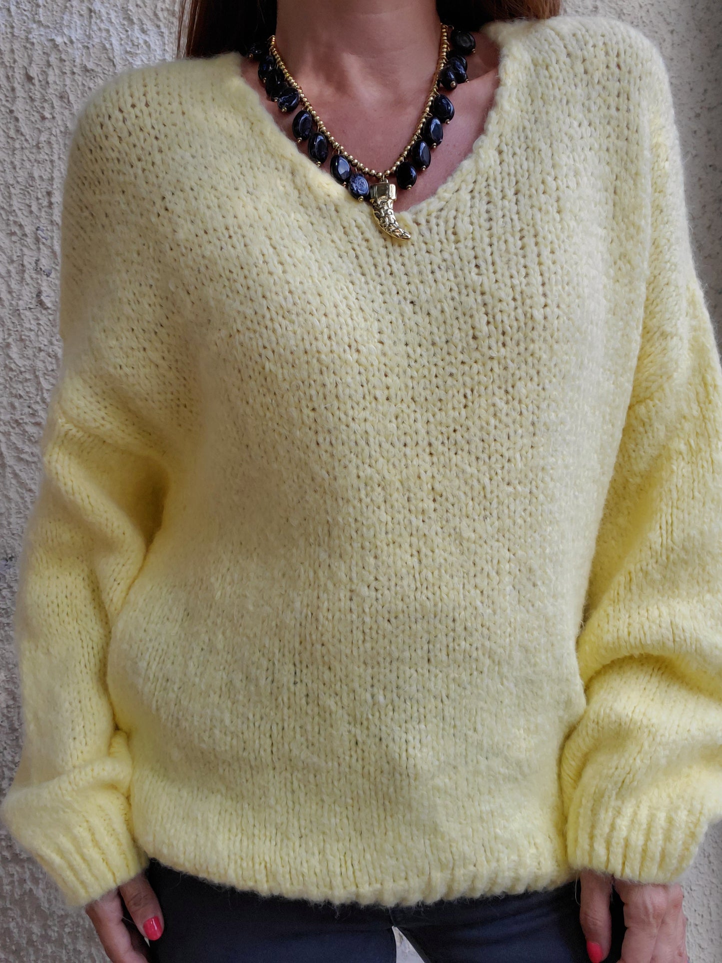 Pull maille jaune poudré