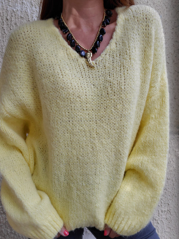 Pull maille jaune poudré