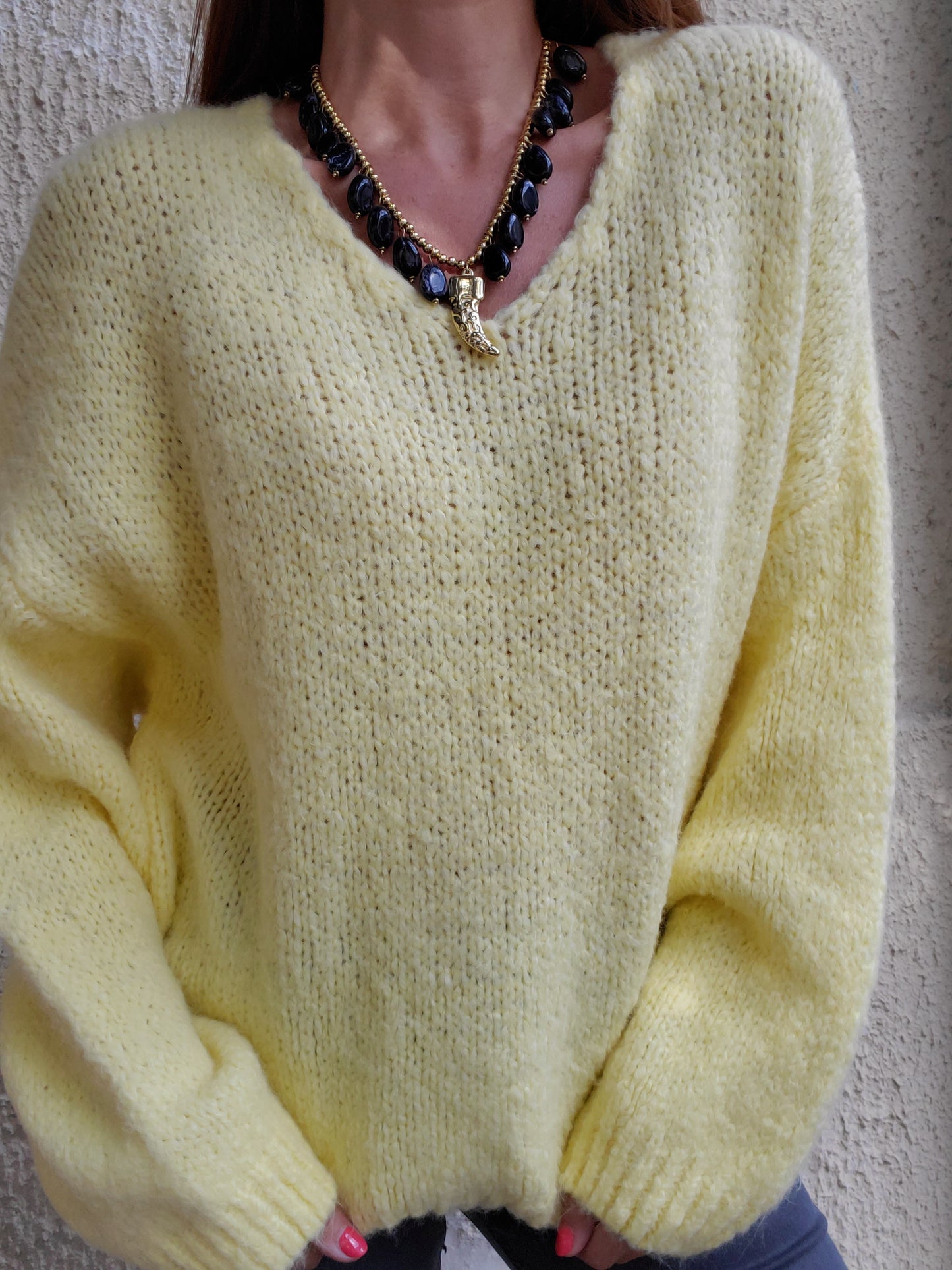 Pull maille jaune poudré