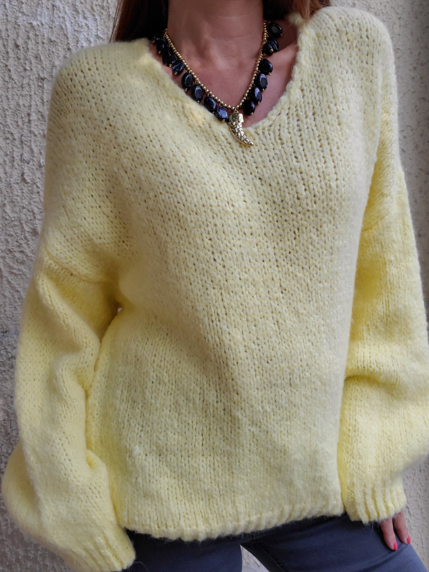 Pull maille jaune poudré