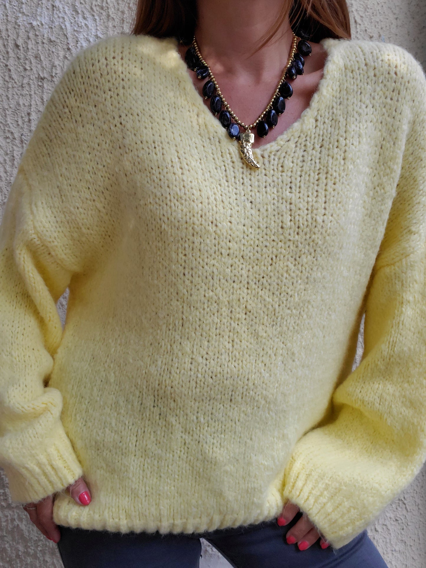 Pull maille jaune poudré