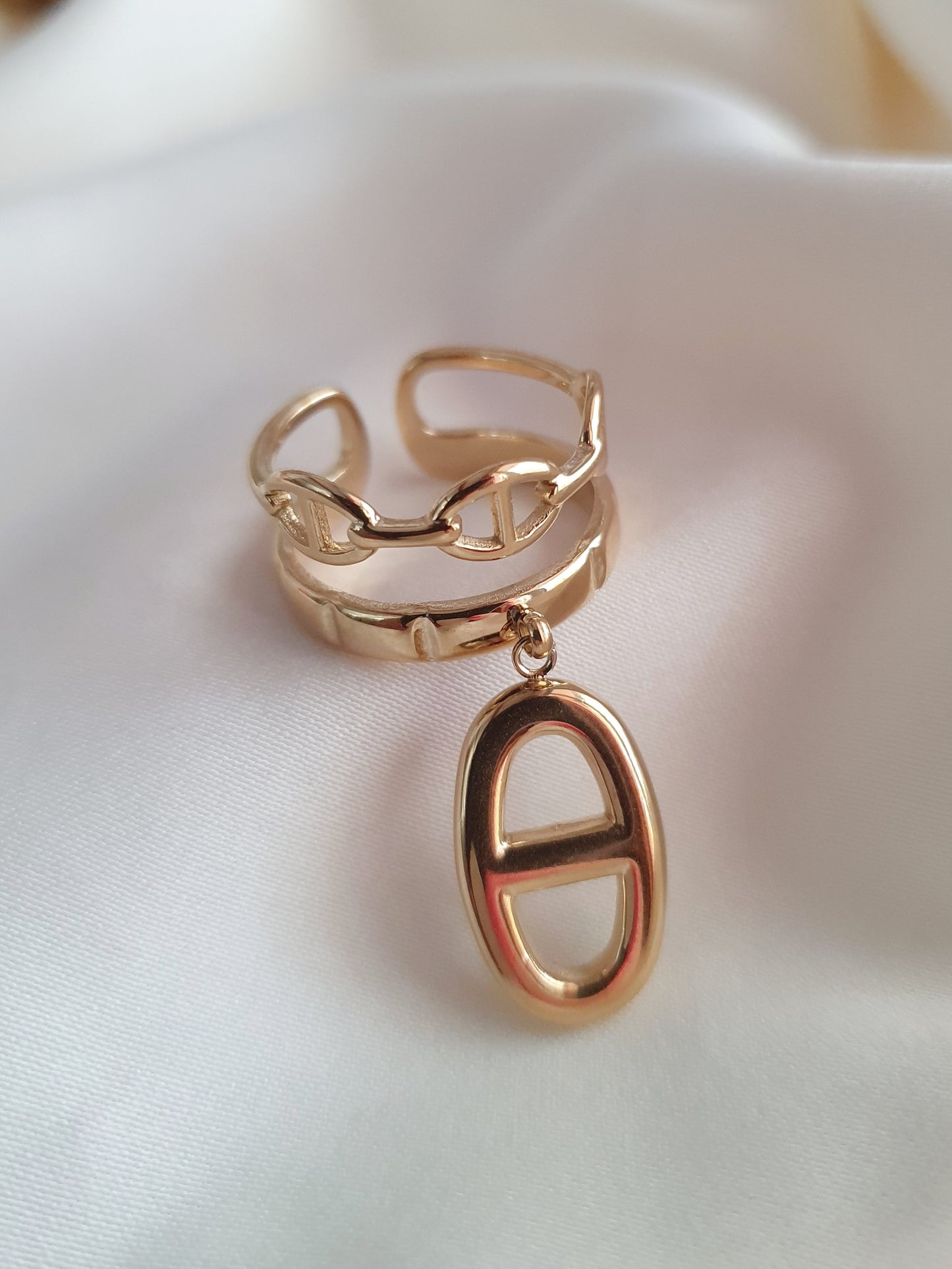 Bague breloque BIG maille marine - doré