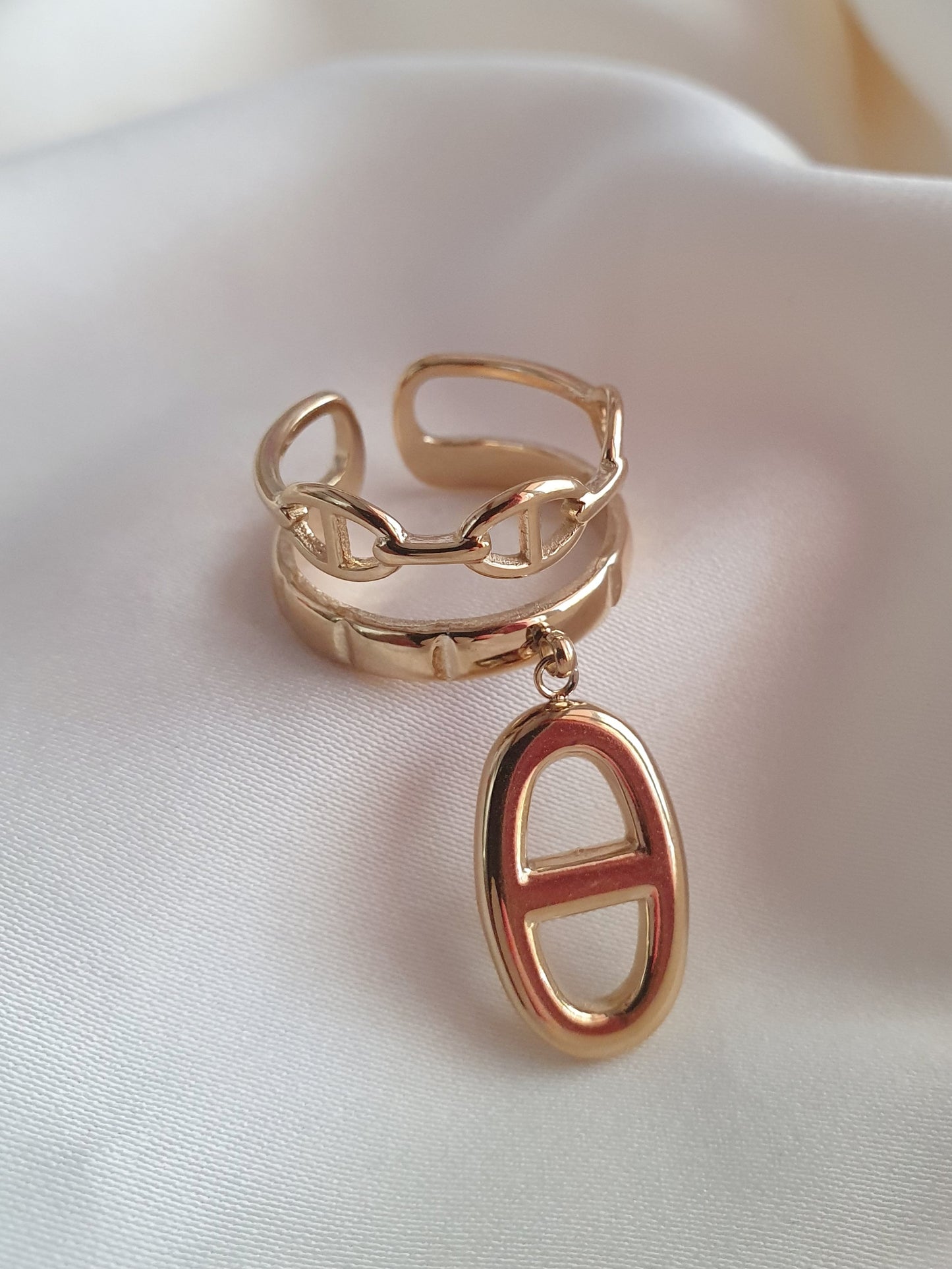 Bague breloque BIG maille marine - doré